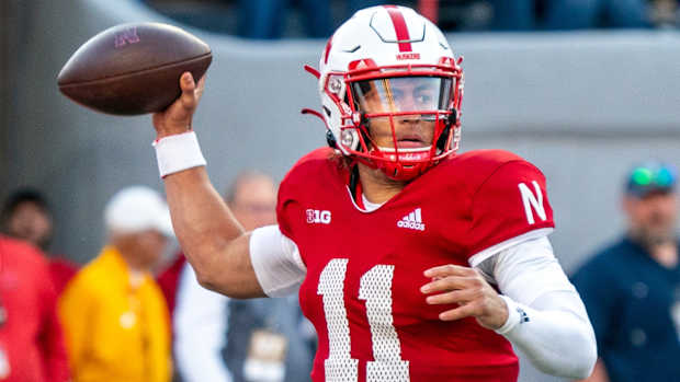 Nebraska Cornhuskers quarterback Casey Thompson (11) throws a pass against the Georgia Southern Eagles during the first quarter.